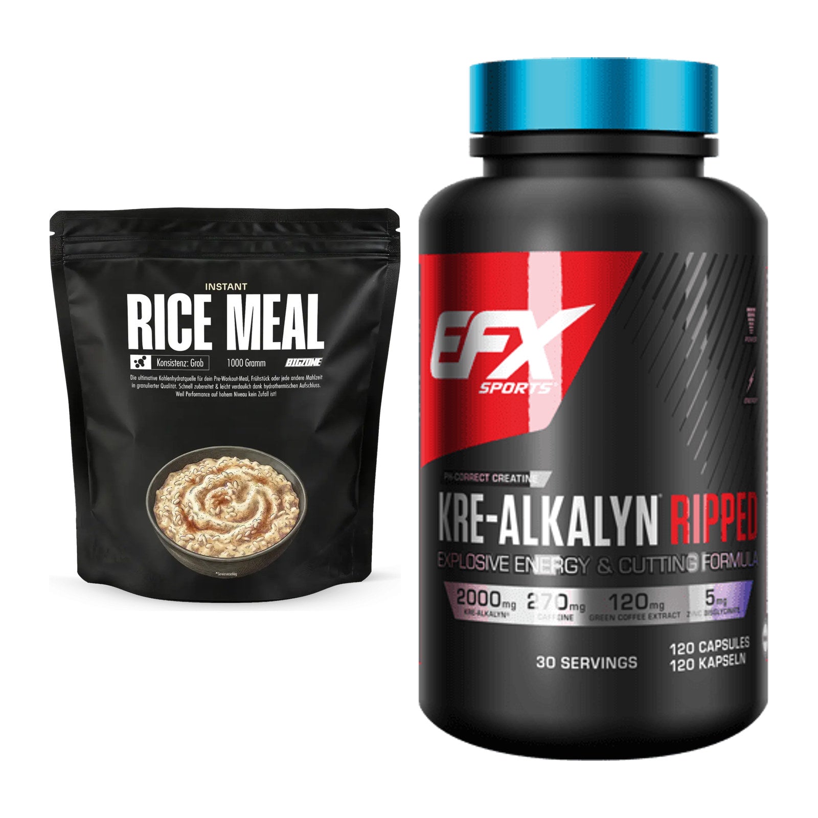 Masseaufbau-Set: Big Zone Instant Rice + EFX Kre-Alkalyn Ripped – alle enthaltenen Artikel