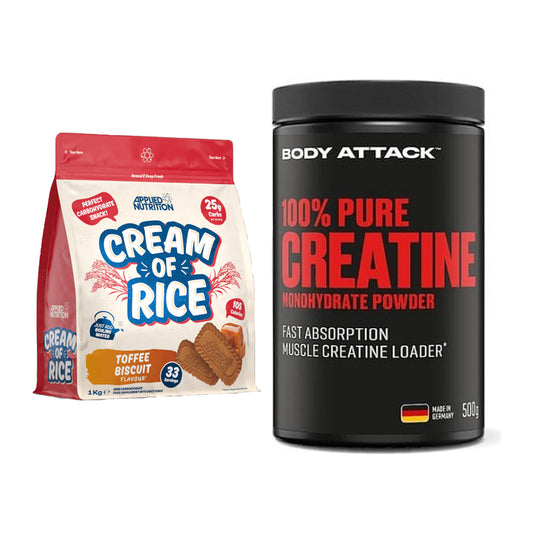 Massebyggesæt: Applied Nutrition Cream + Body Attack 100% Pure - alle varer inkluderet