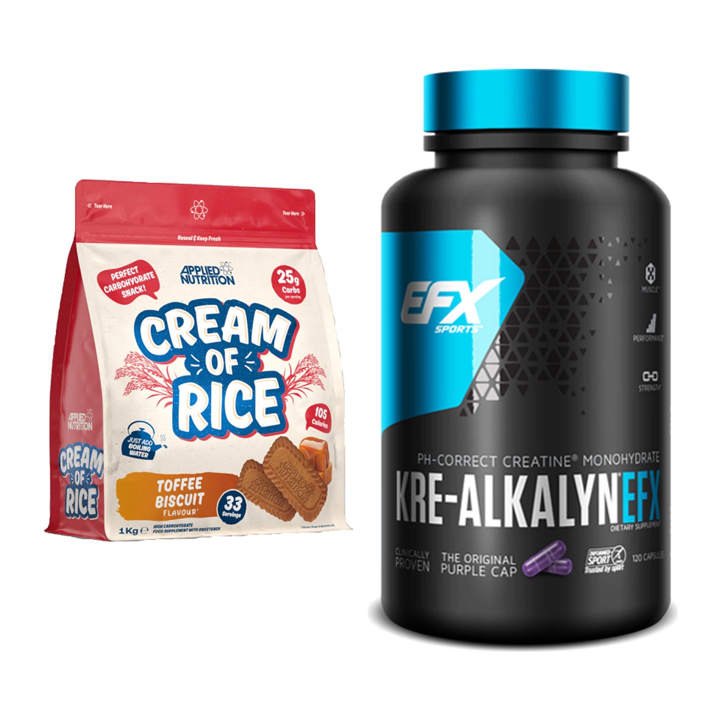 Masseaufbau-Set: Applied Nutrition Cream of Rice + EFX Kre-Alkalyn – alle enthaltenen Artikel