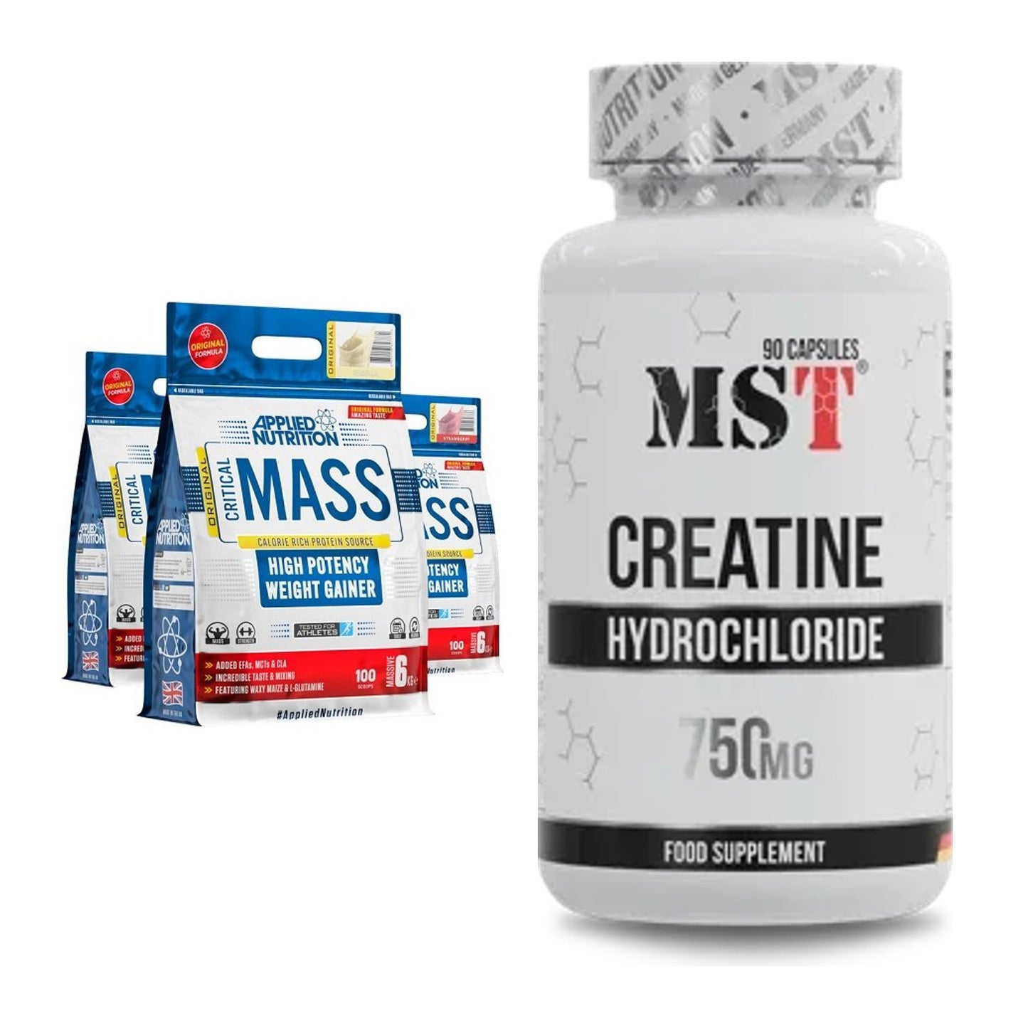 Masseaufbau-Set: Applied Nutrition Critical Mass + MST Creatin HCL – alle enthaltenen Artikel