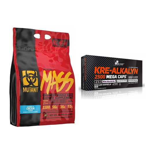 Massebyggesett: Mutant Mass 6,8 kg (informasjonskapsler + Olimp Kre Alkalyn 2500 - alle varer inkludert