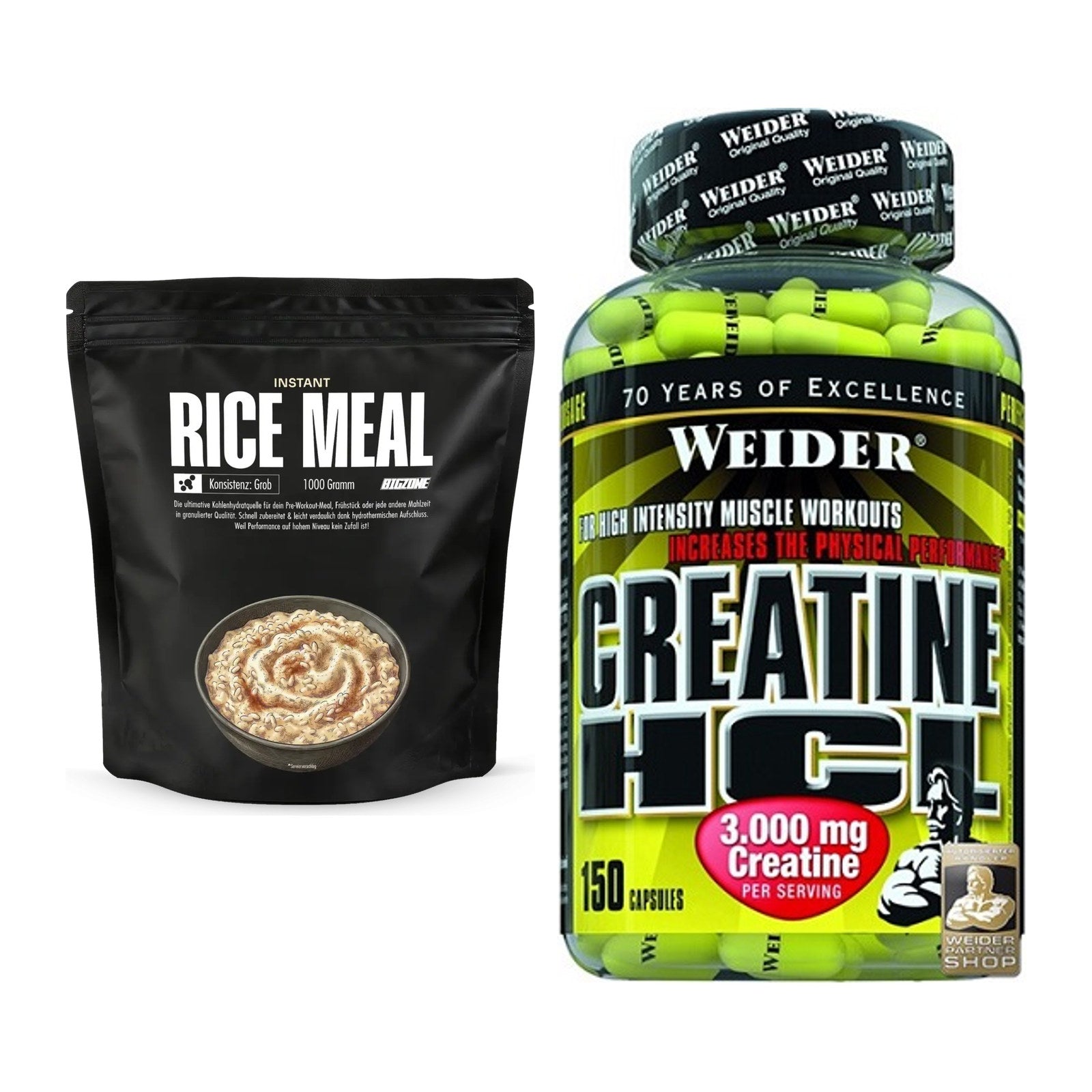 Masseaufbau-Set: Big Zone Instant Rice + Weider Creatin HCL – alle enthaltenen Artikel