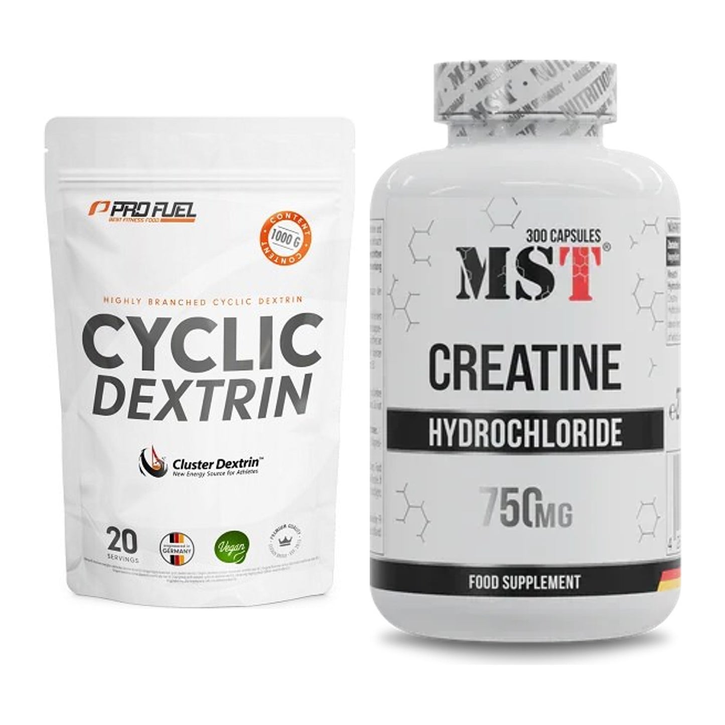 Masseaufbau-Set: ProFuel Cyclic Dextrin Cluster + MST Creatine HCL – alle enthaltenen Artikel