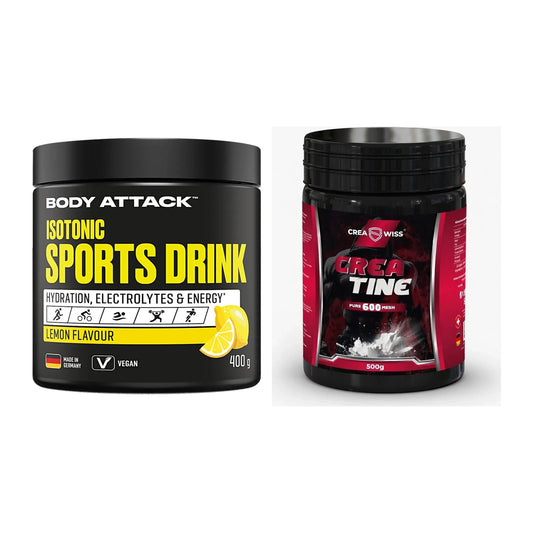 Masseaufbau-Set: Body Attack Isotonic + CREASWISS Creatine 600 – alle enthaltenen Artikel