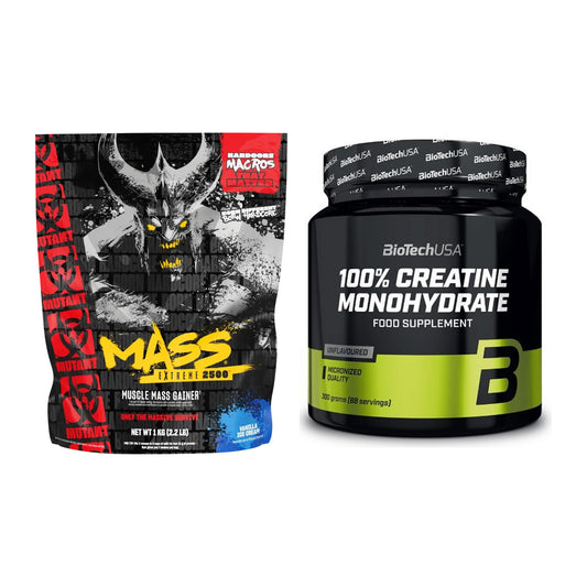 Masseaufbau-Set: Mutant Mass EXTREME 2500 + BioTech Creatine – alle enthaltenen Artikel