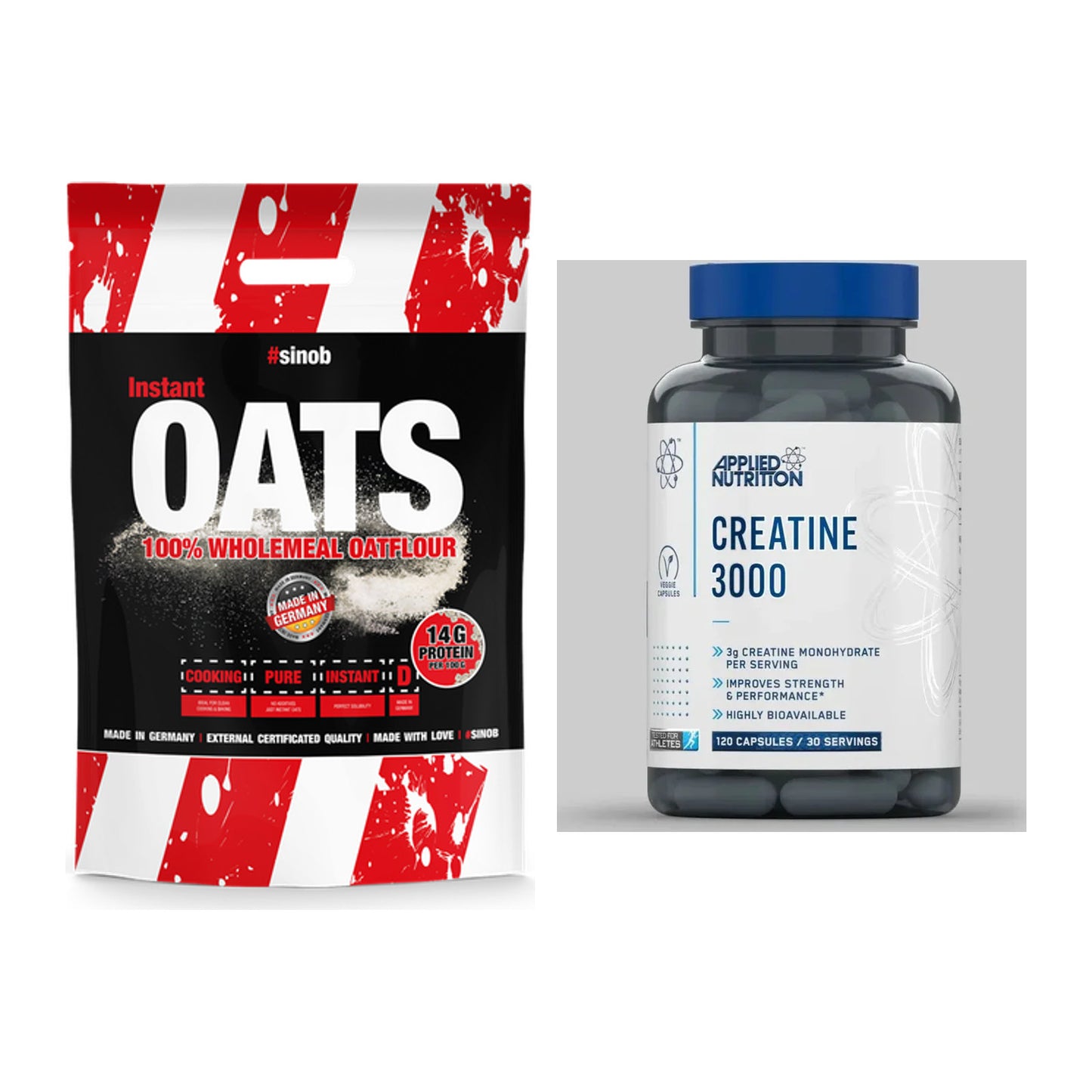 Masseaufbau-Set: Sinob Instant Oats + Applied Nutrition Creatine 3000 – alle enthaltenen Artikel