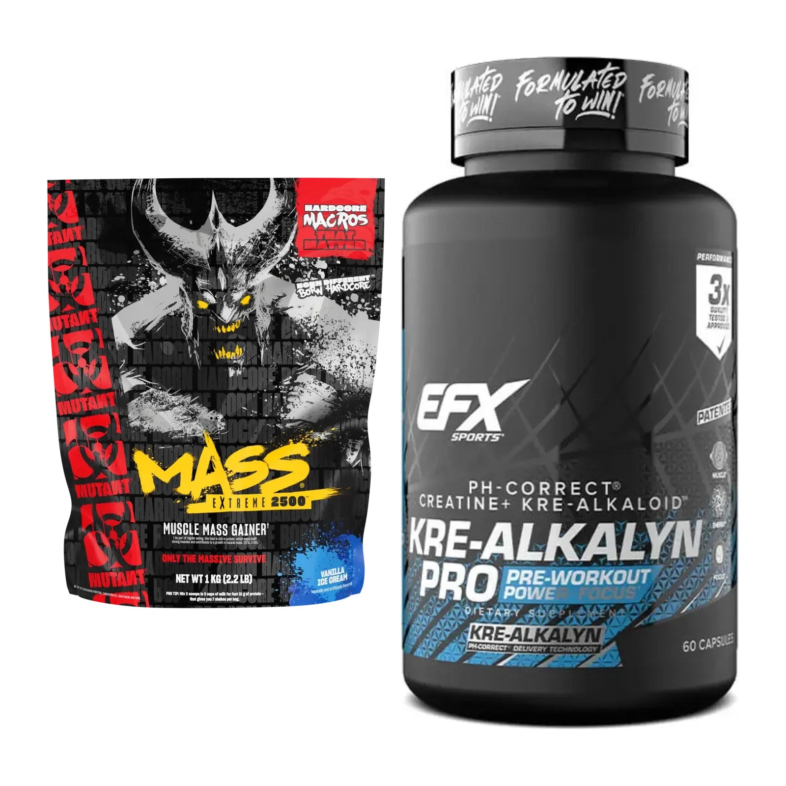 Masseaufbau-Set: Mutant Mass EXTREME 2500 + EFX Kre-Alkalyn PRO – alle enthaltenen Artikel