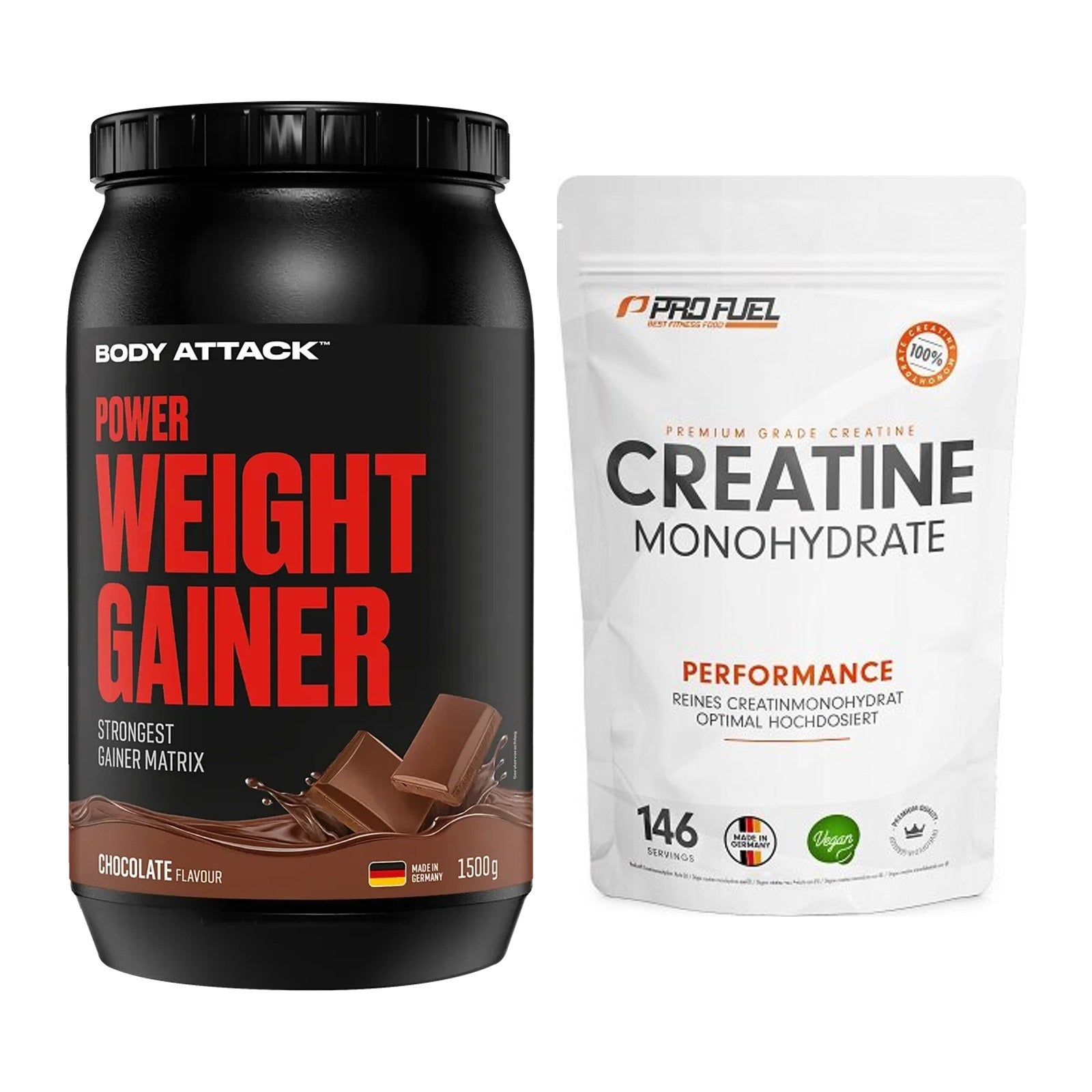 Masseaufbau-Set: Body Attack Power Weight + ProFuel Creatine – alle enthaltenen Artikel