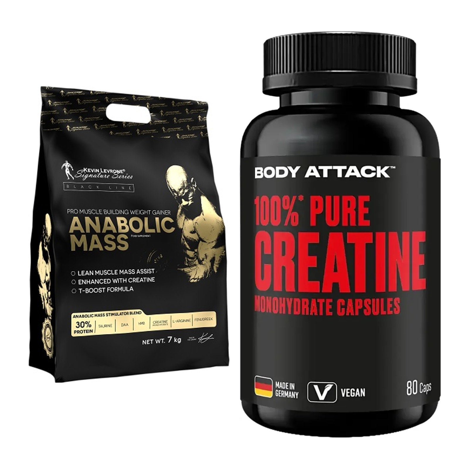 Masseaufbau-Set: Kevin Levrone Anabolic + Body Attack 100% Pure – alle enthaltenen Artikel