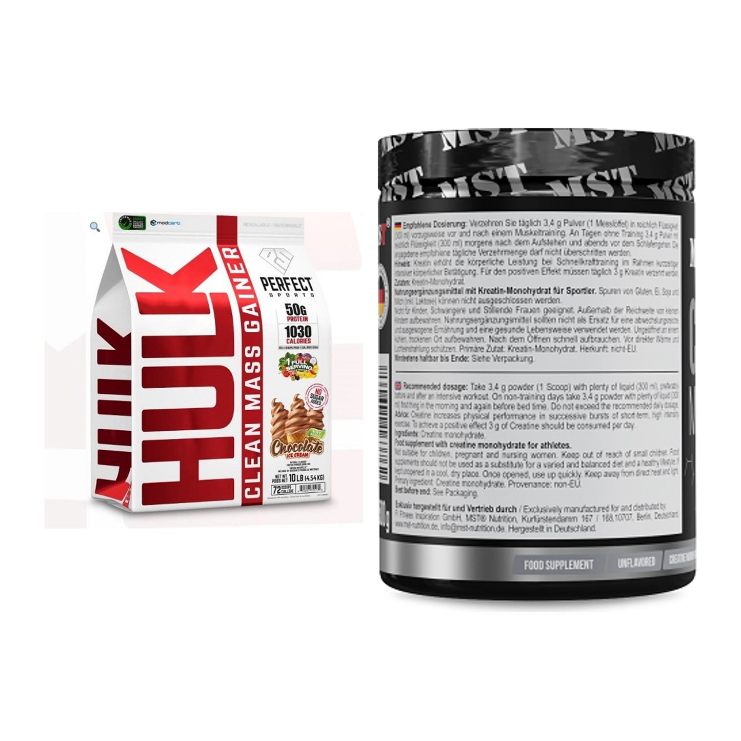 Masseaufbau-Set: Perfect Sports Hulk Clean + MST Creatin Monohydrate – alle enthaltenen Artikel