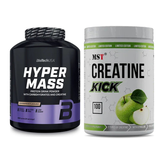 Masseaufbau-Set: BioTech Hyper Mass 4000g + MST Creatine Kick 1000g – alle enthaltenen Artikel