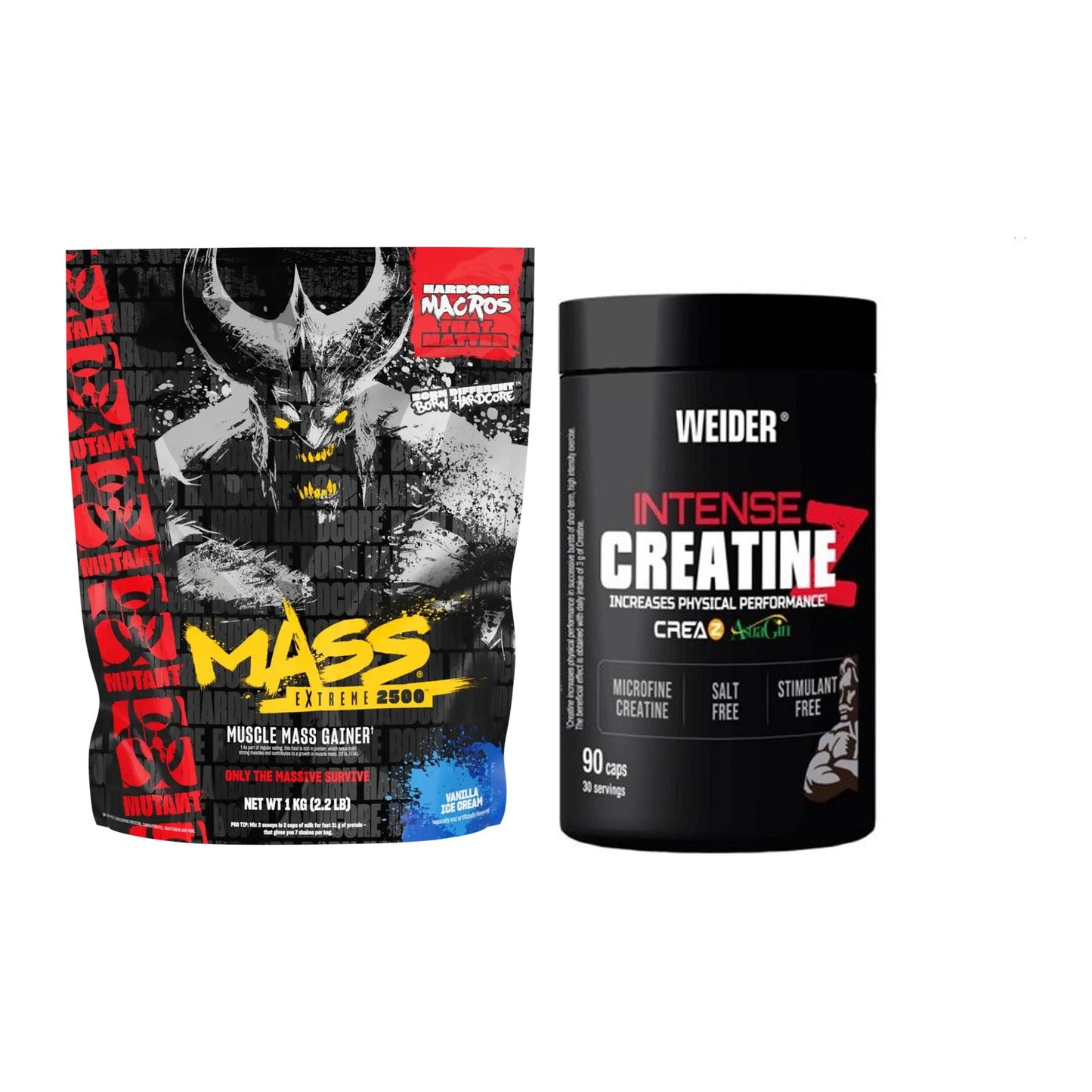 Masseaufbau-Set: Mutant Mass EXTREME 2500 + Weider Intense Pure – alle enthaltenen Artikel