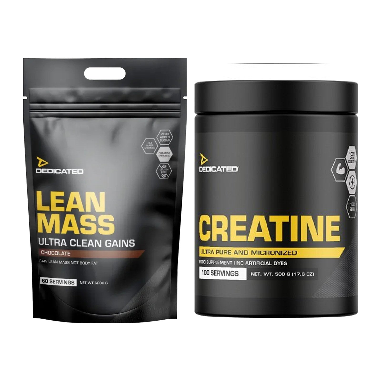 Masseaufbau-Set: Dedicated Lean Mass Gainer + Dedicated Creatine – alle enthaltenen Artikel