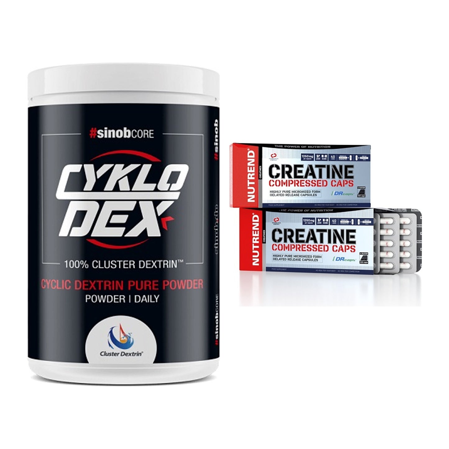 Masseaufbau-Set: Sinob Core CykloDex 1kg + Nutrend Creatine – alle enthaltenen Artikel