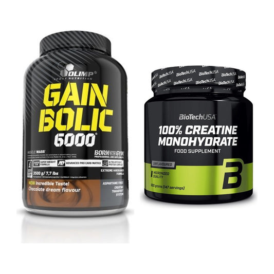 Masseaufbau-Set: Olimp Gain Bolic 6000 + BioTech Creatine Monohydrate – alle enthaltenen Artikel