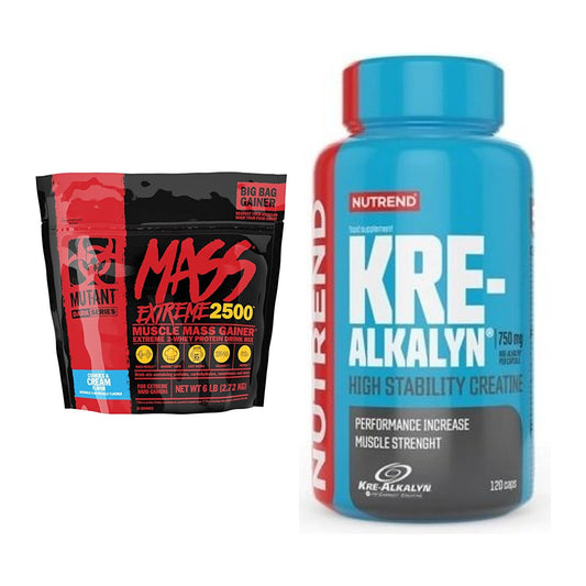 Masseaufbau-Set: Mutant Mass XXXTREME 2500 + Nutrend Kre-Alkalyn – alle enthaltenen Artikel