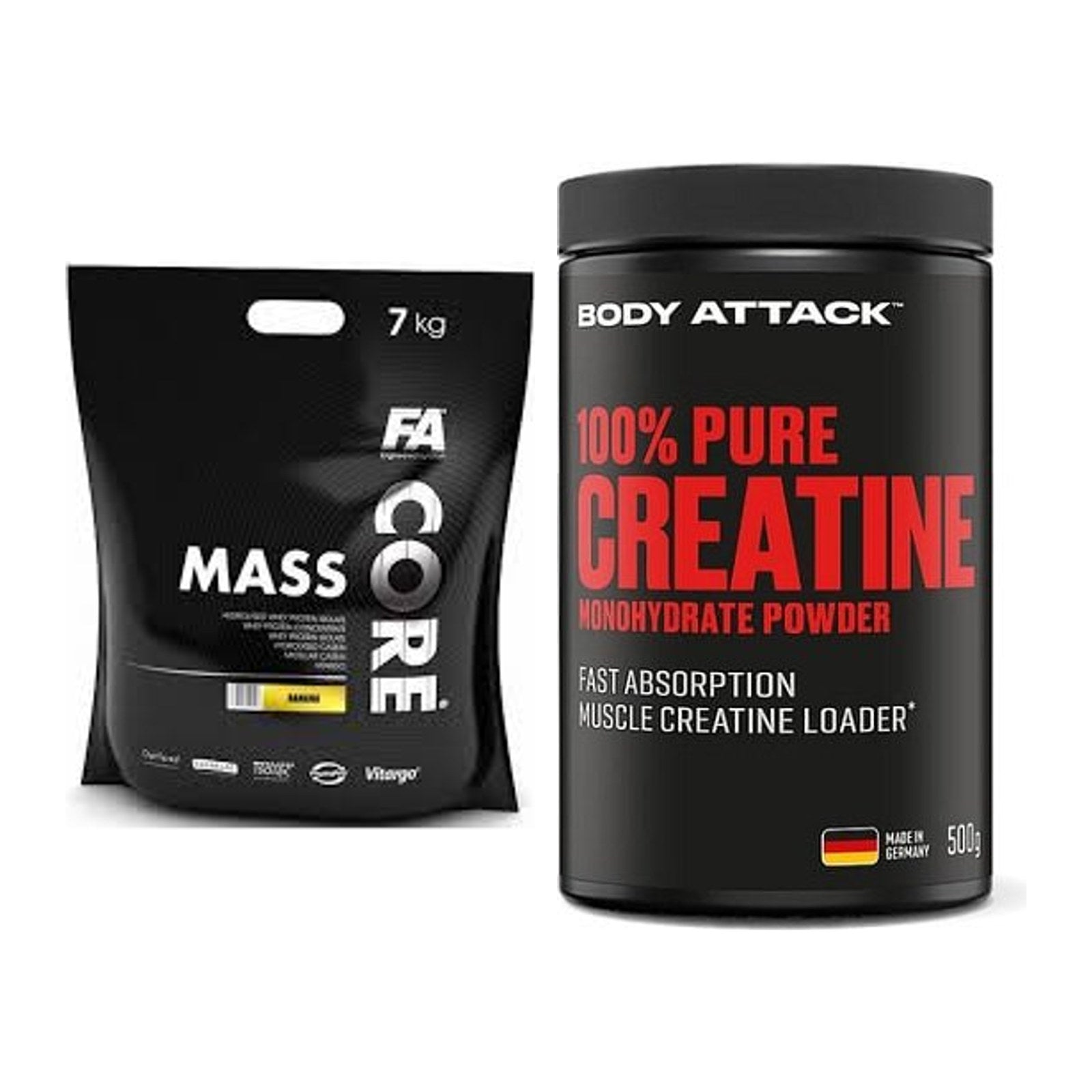 Masseaufbau-Set: FA Nutrition CORE Mass + Body Attack 100% Pure – alle enthaltenen Artikel
