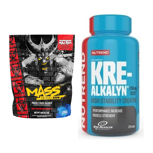Masseaufbau-Set: Mutant Mass EXTREME 2500 + Nutrend Kre-Alkalyn – alle enthaltenen Artikel