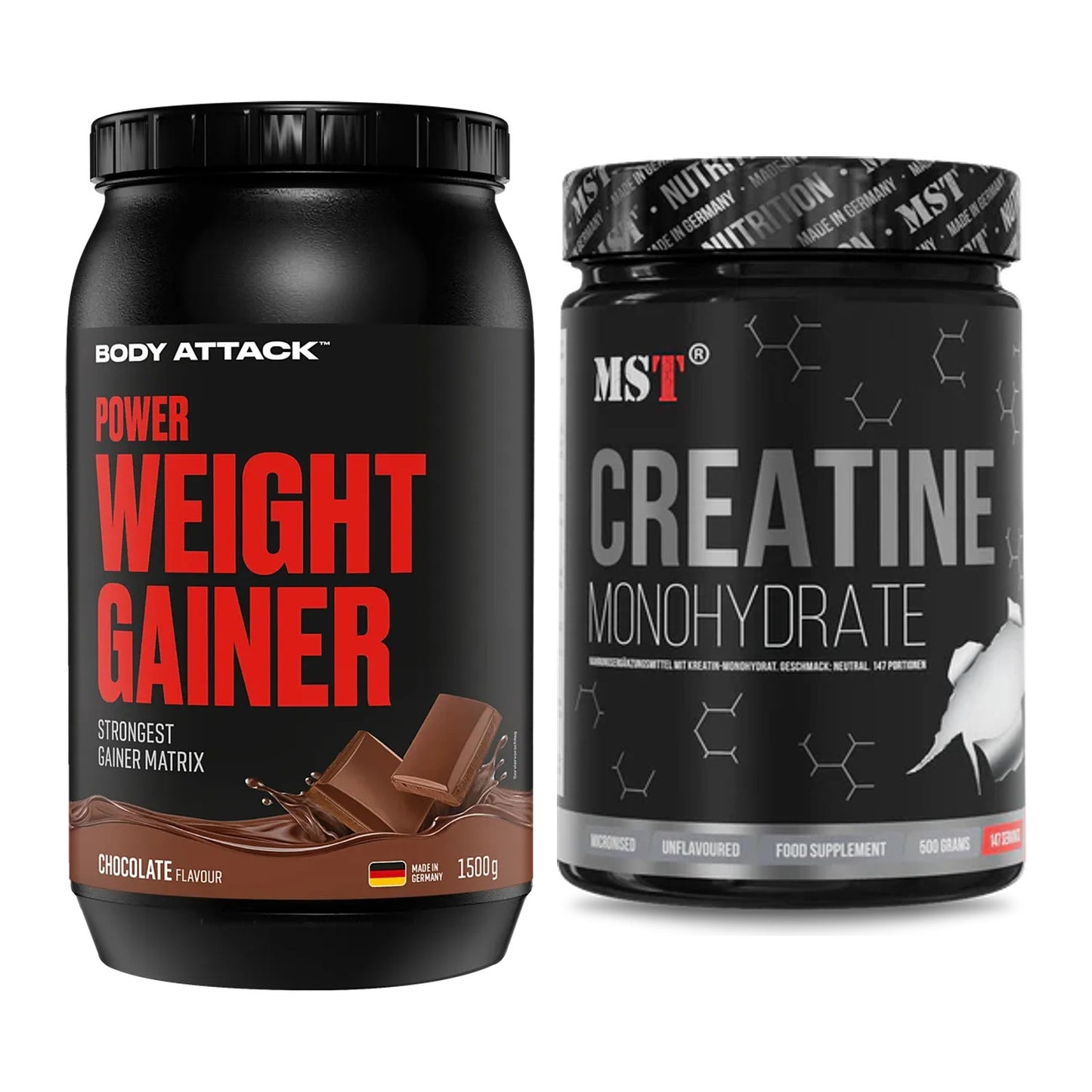 Masseaufbau-Set: Body Attack Power Weight + MST Creatin Monohydrate – alle enthaltenen Artikel