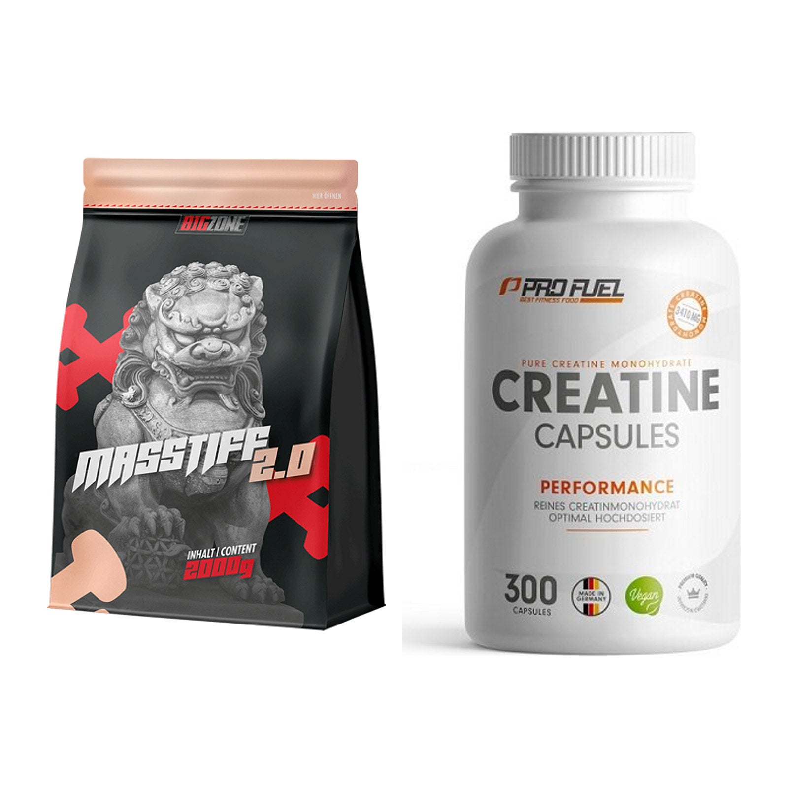 Masseaufbau-Set: Big Zone Masstiff 2.0 + ProFuel Creatine Monohydrate – alle enthaltenen Artikel