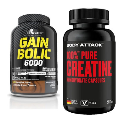 Masseaufbau-Set: Olimp Gain Bolic 6000 + Body Attack 100% Pure – alle enthaltenen Artikel