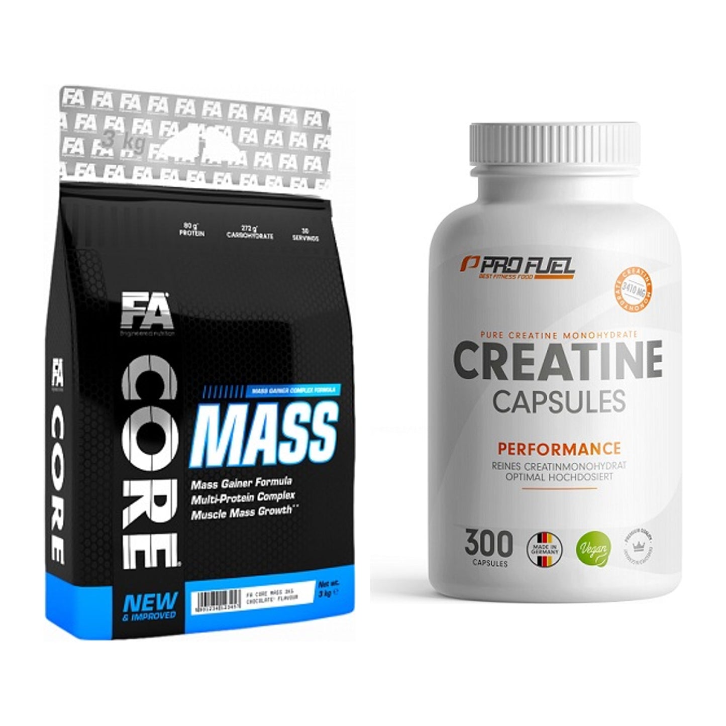Masseaufbau-Set: FA Nutrition Core Mass + ProFuel Creatine Monohydrate – alle enthaltenen Artikel