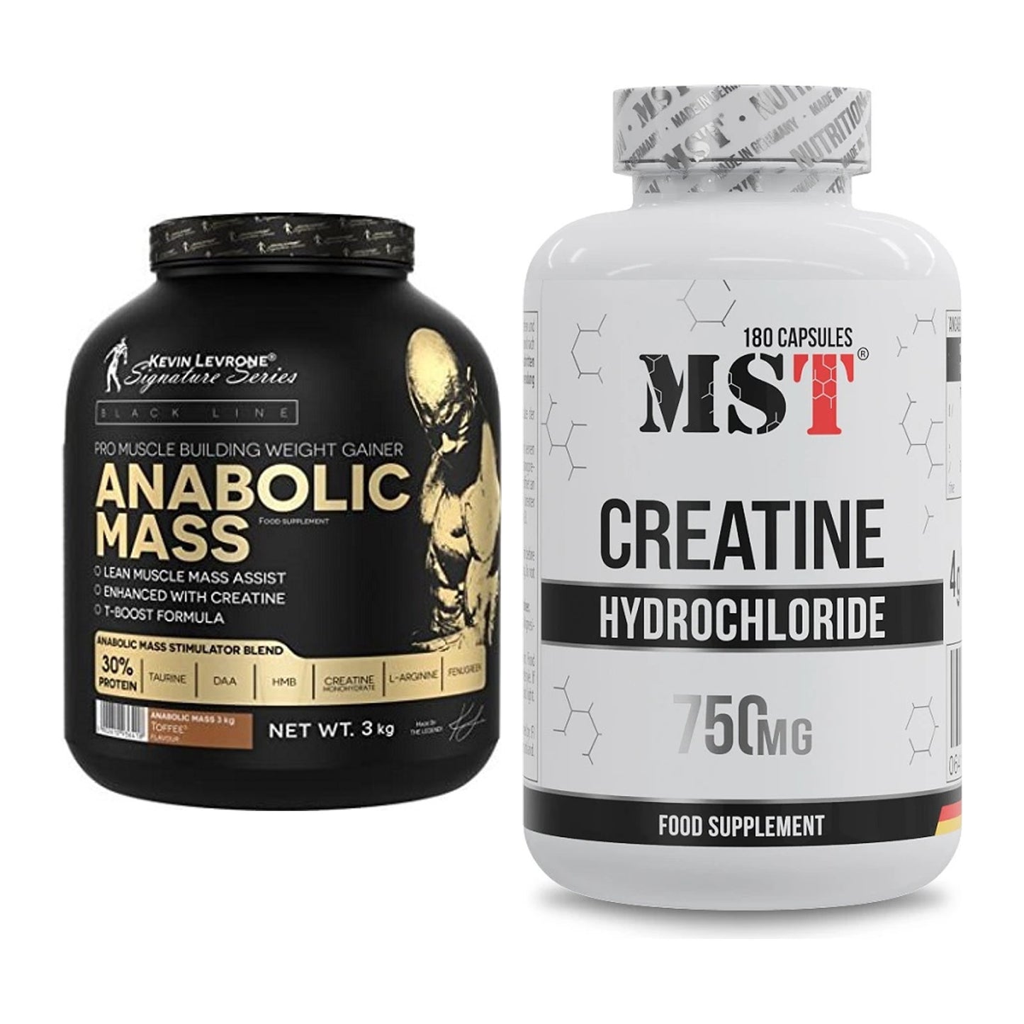 Masseaufbau-Set: Kevin Levrone Anabolic Mass 3kg + MST Creatine HCL – alle enthaltenen Artikel