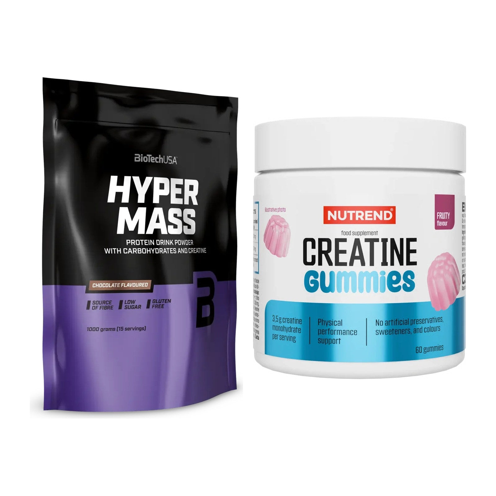 Masseaufbau-Set: BioTech Hyper Mass + Nutrend Creatine Gummies Fruity – alle enthaltenen Artikel