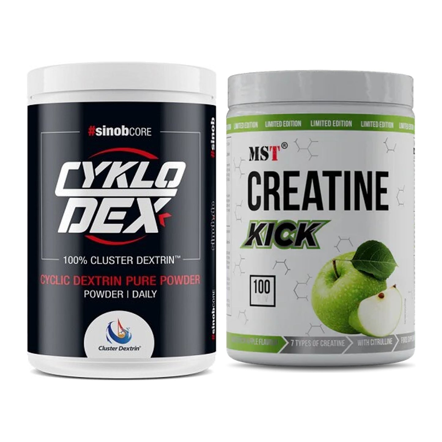 Masseaufbau-Set: Sinob Core CykloDex 1kg + MST Creatine Kick 1000g – alle enthaltenen Artikel