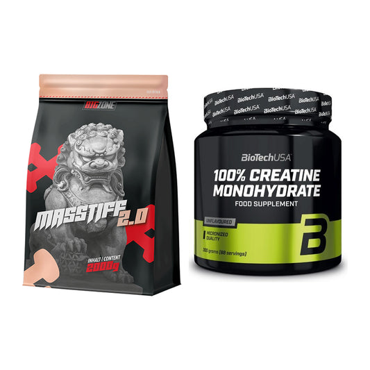 Masseaufbau-Set: Big Zone Masstiff 2.0 + BioTech Creatine Monohydrate – alle enthaltenen Artikel