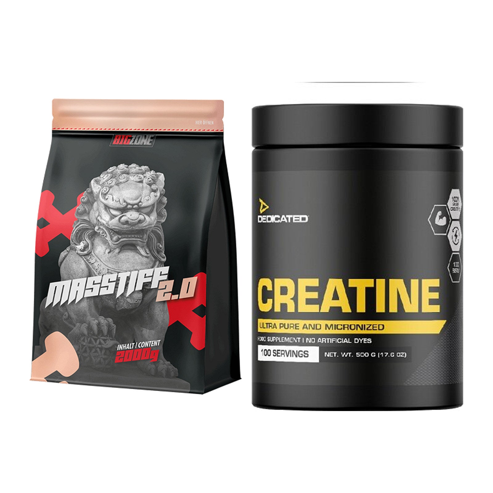Masseaufbau-Set: Big Zone Masstiff 2.0 + Dedicated Creatine – alle enthaltenen Artikel