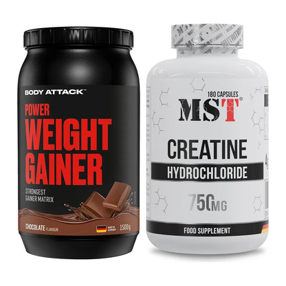 Masseaufbau-Set: Body Attack Power Weight Gainer + MST Creatine HCL – alle enthaltenen Artikel