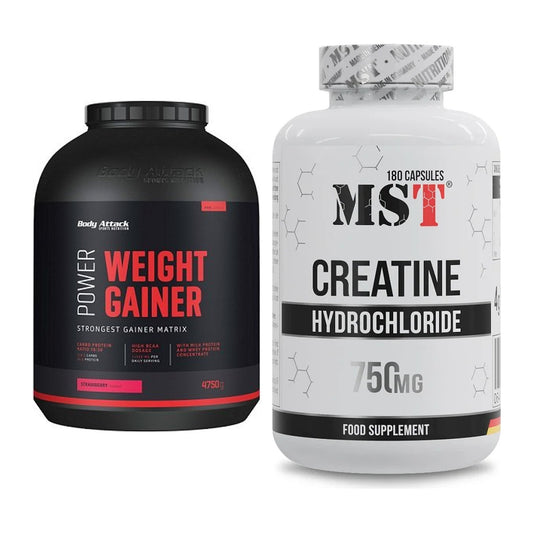 Masseaufbau-Set: Body Attack Power Weight Gainer + MST Creatine HCL – alle enthaltenen Artikel