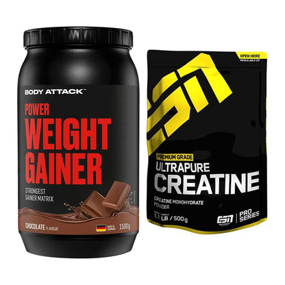 Masseaufbau-Set: Body Attack Power Weight + ESN Ultrapure Creatine – alle enthaltenen Artikel