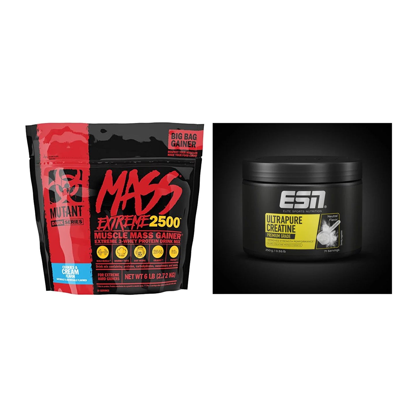 Masseaufbau-Set: Mutant Mass XXXTREME 2500 + ESN Ultrapure Creatine – alle enthaltenen Artikel
