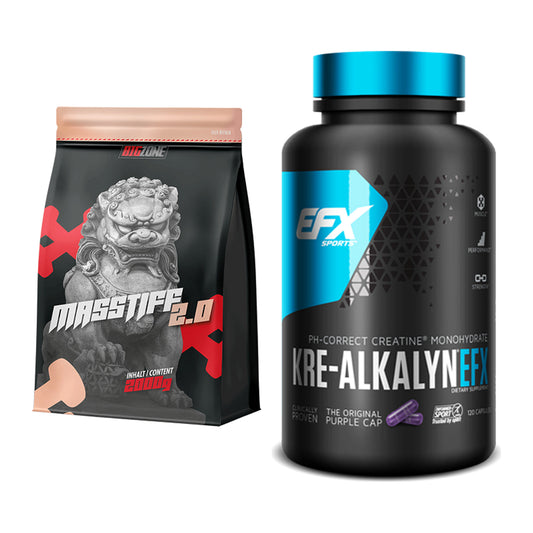 Masseaufbau-Set: Big Zone Masstiff 2.0 + EFX Kre-Alkalyn – alle enthaltenen Artikel