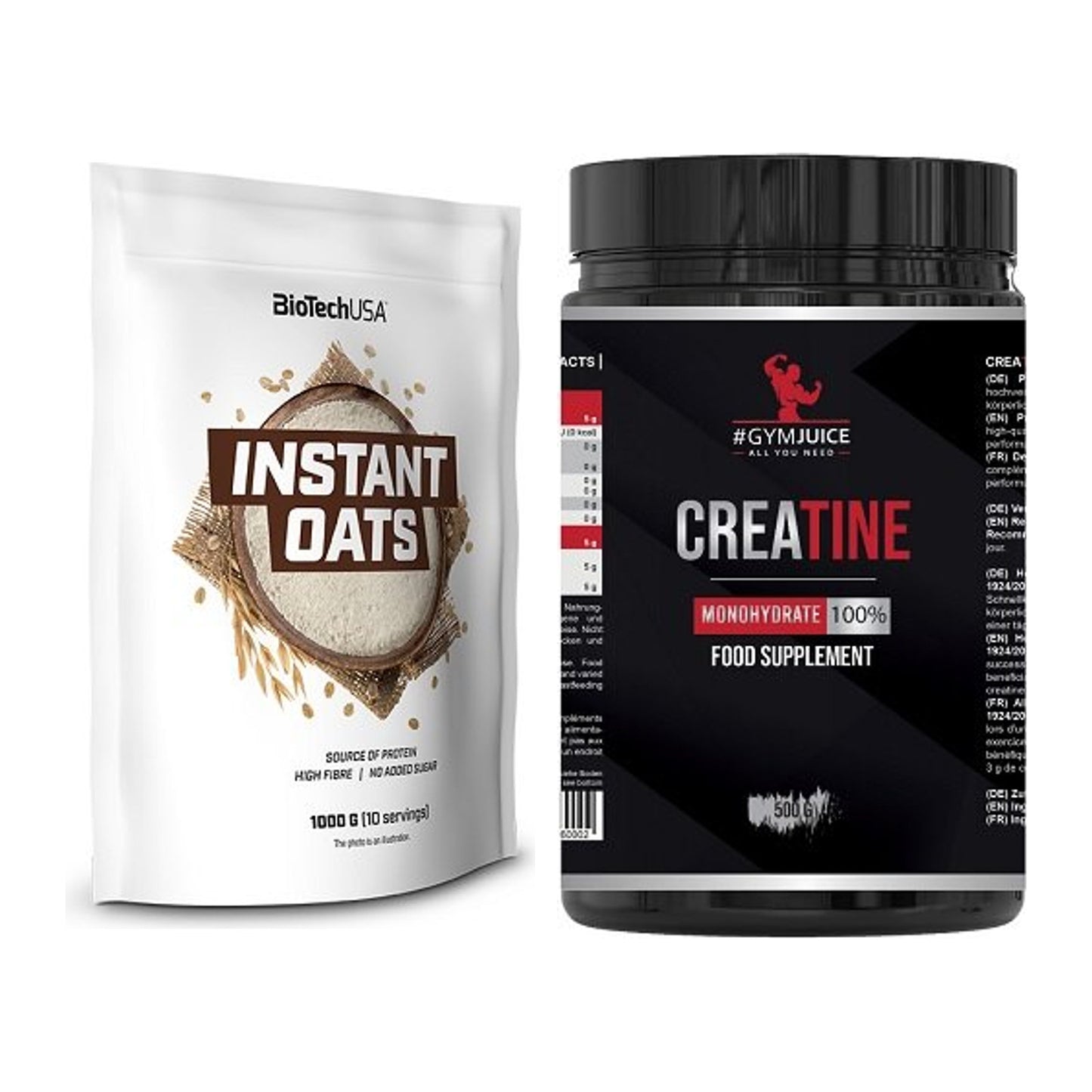 Masseaufbau-Set: BioTech Instant Oats + #GYMJUICE Creatine Monohydrate – alle enthaltenen Artikel