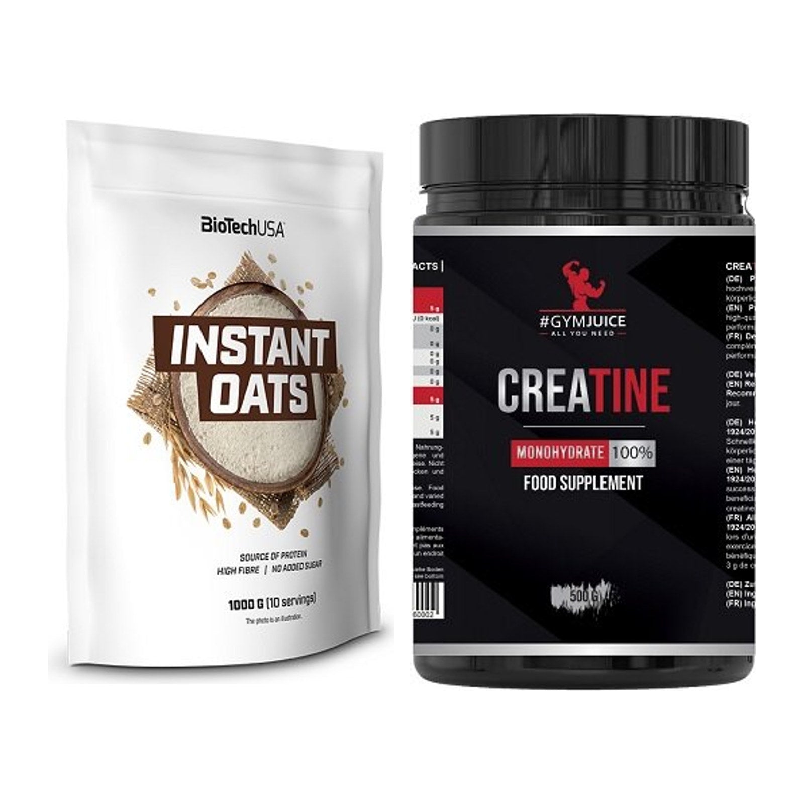Masseaufbau-Set: BioTech Instant Oats + #GYMJUICE Creatine Monohydrate – alle enthaltenen Artikel