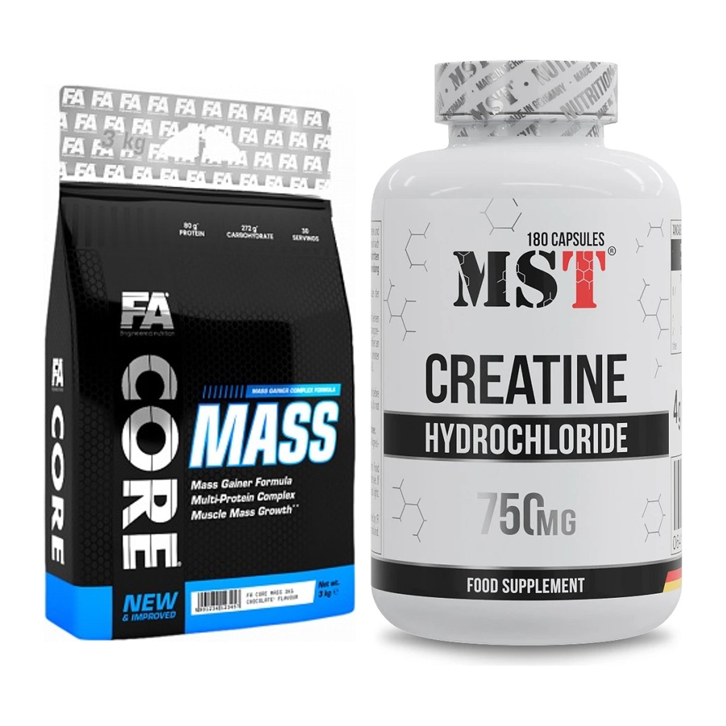 Masseaufbau-Set: FA Nutrition Core Mass + MST Creatine HCL – alle enthaltenen Artikel