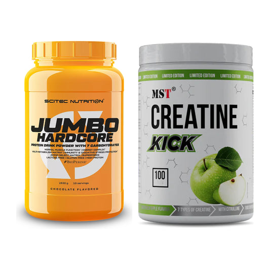 Masseaufbau-Set: Scitec Jumbo Hardcore1530g + MST Creatine Kick – alle enthaltenen Artikel
