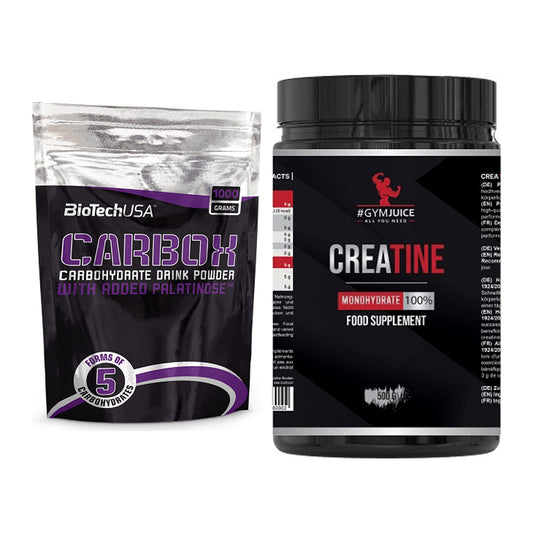 Masseaufbau-Set: BioTech CarboX + #GYMJUICE Creatine Monohydrate – alle enthaltenen Artikel