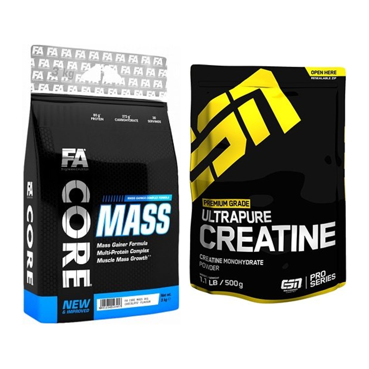 Masseaufbau-Set: FA Nutrition Core Mass + ESN Ultrapure Creatine – alle enthaltenen Artikel