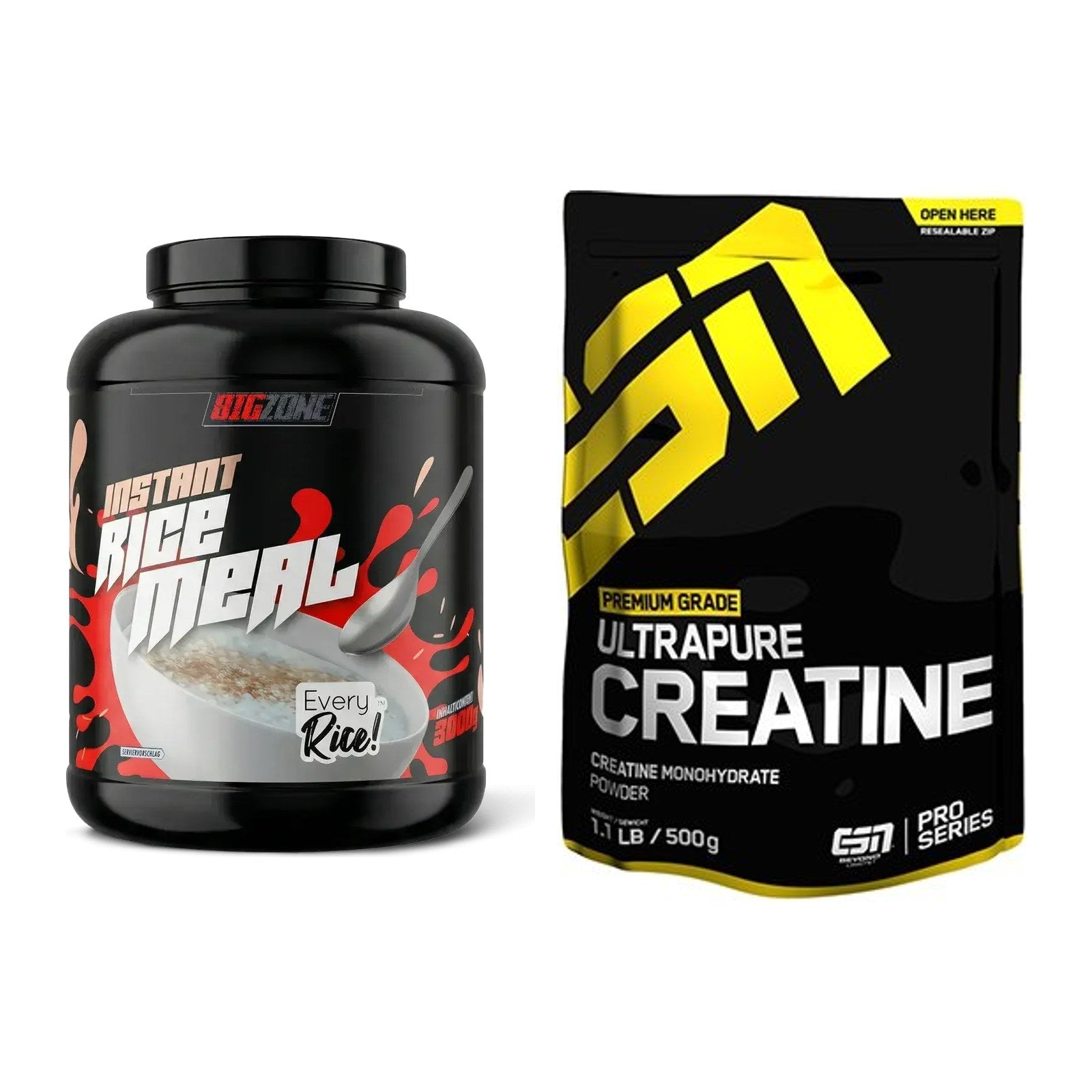 Masseaufbau-Set: Big Zone Rice Meal 3000g + ESN Ultrapure Creatine – alle enthaltenen Artikel