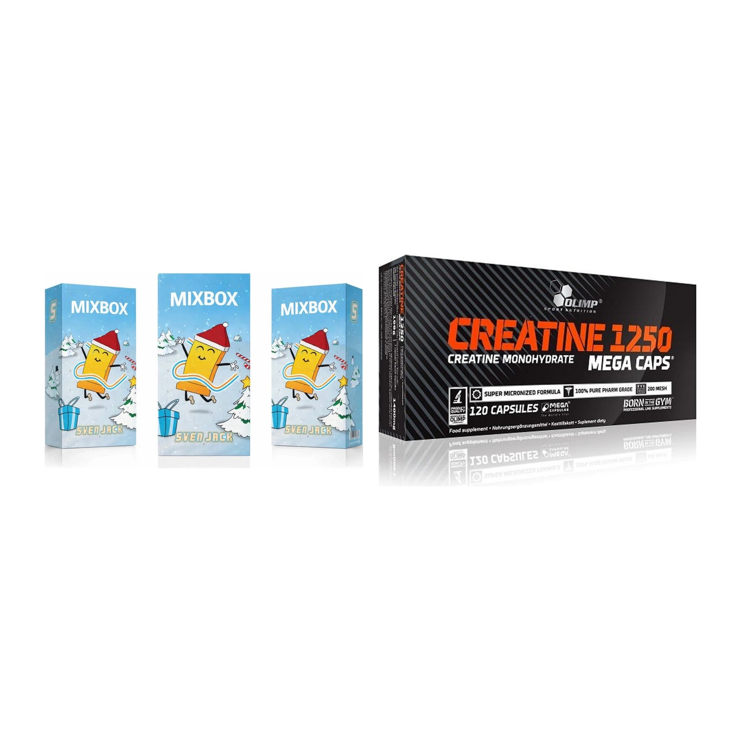 Masseaufbau-Set: Sven Jack MIXBOX 49x65g + Olimp Creatine Mega Caps – alle enthaltenen Artikel