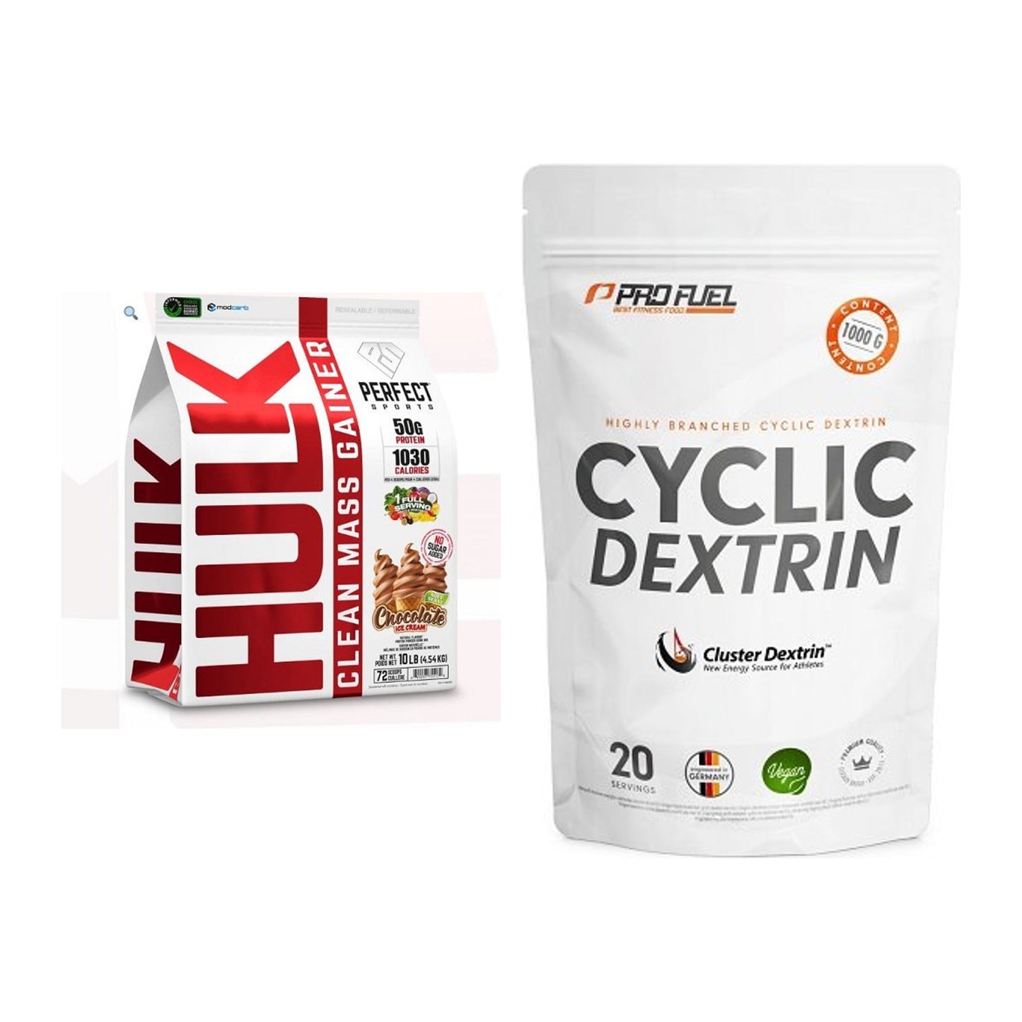 Masse-Duo: Perfect Sports Hulk Clean + ProFuel Cyclic Dextrin – alle enthaltenen Artikel