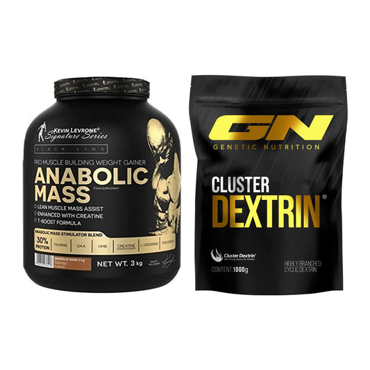 Masse-Duo: Kevin Levrone Anabolic Mass 3kg + GN Cluster Dextrin – alle enthaltenen Artikel