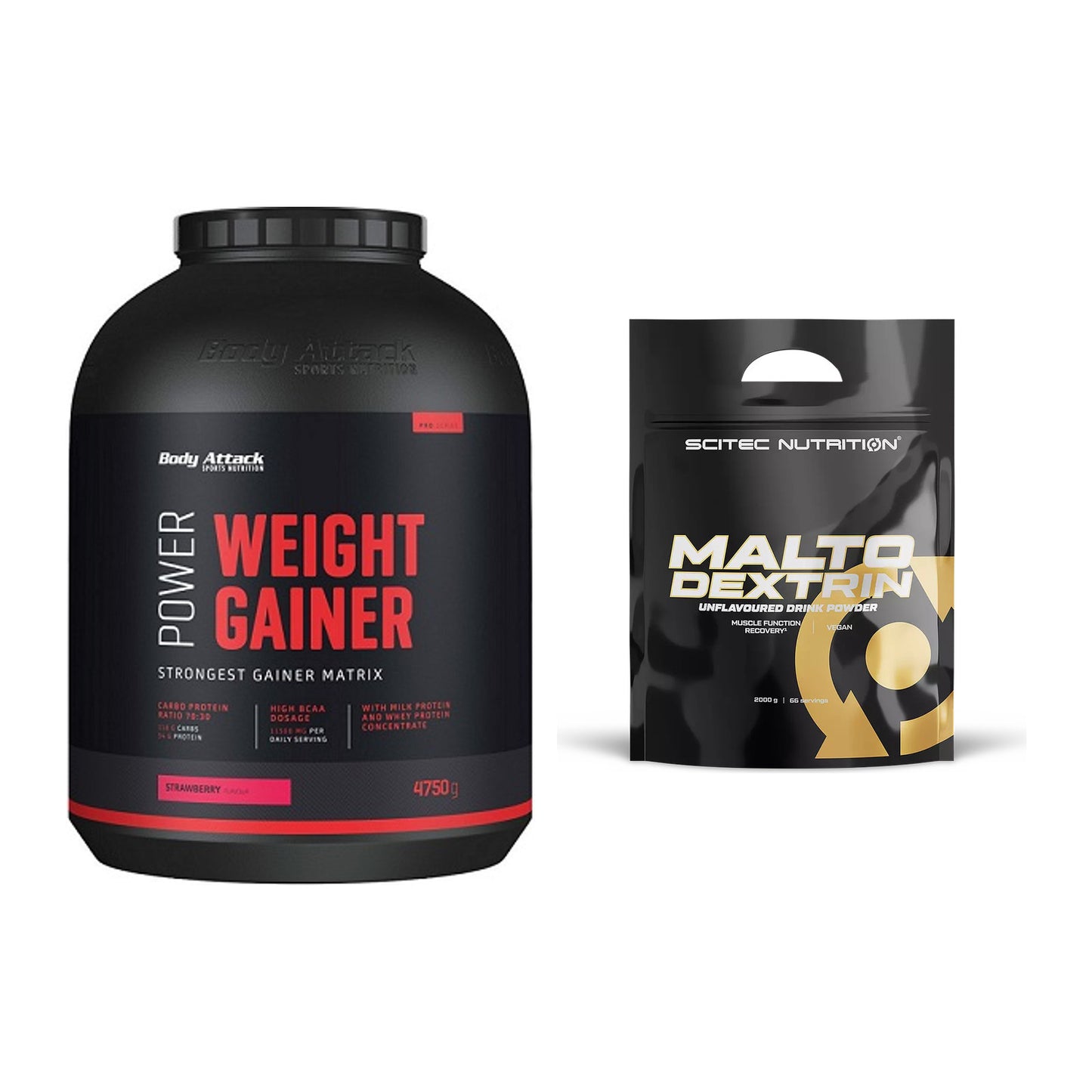 Masse-Duo: Body Attack Power Weight + Scitec Maltodextrin 2000g – alle enthaltenen Artikel