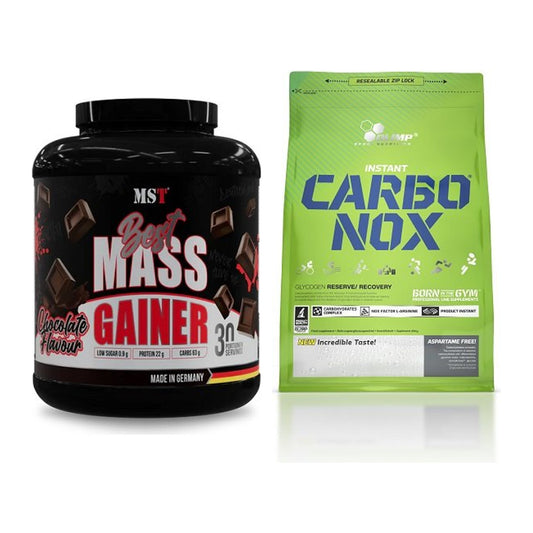Masse-Duo: MST Best Mass Gainer 3000g + Olimp Carbo Nox 1kg Pulver – alle enthaltenen Artikel