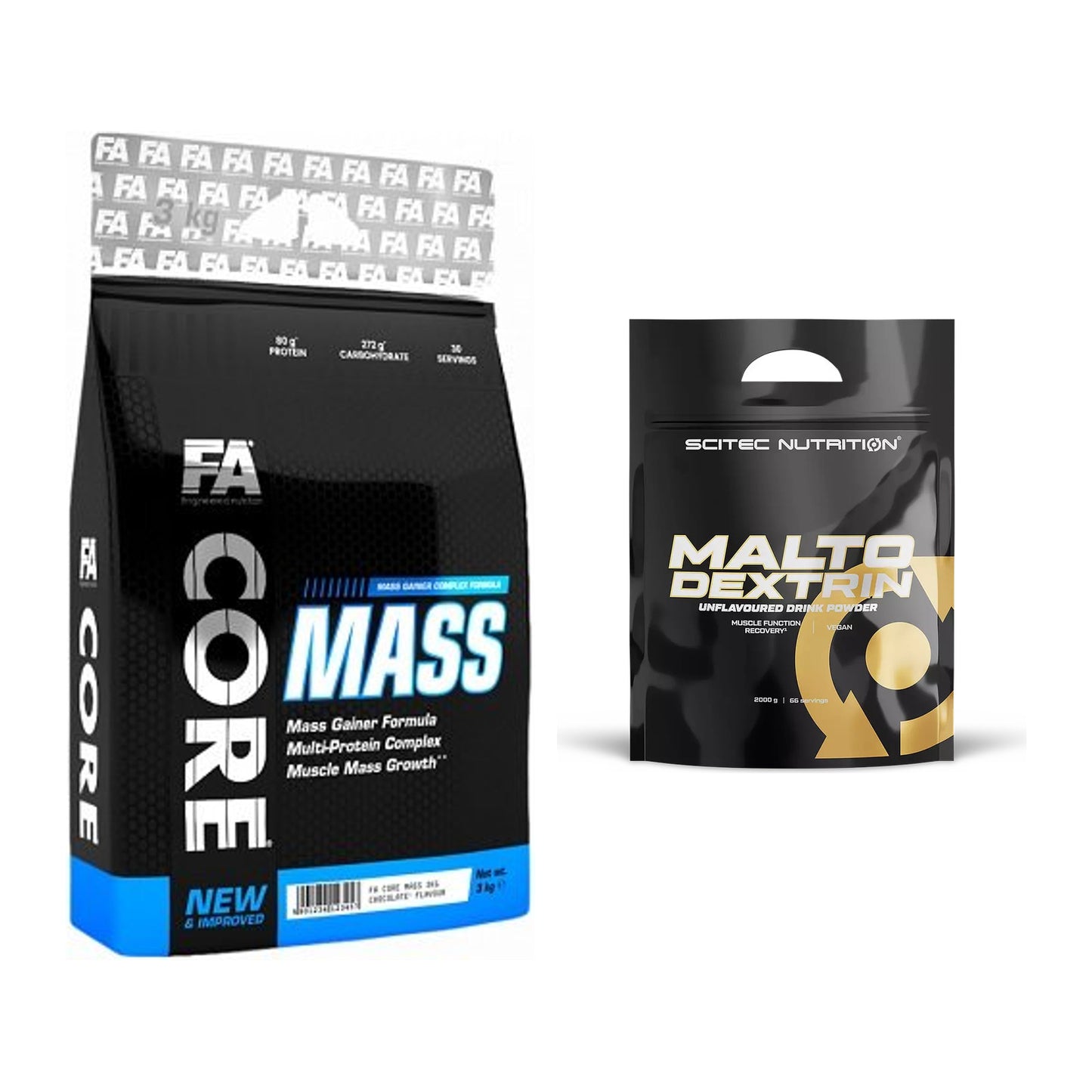 Masse-Duo: FA Nutrition Core Mass + Scitec Maltodextrin 2000g Beutel – alle enthaltenen Artikel