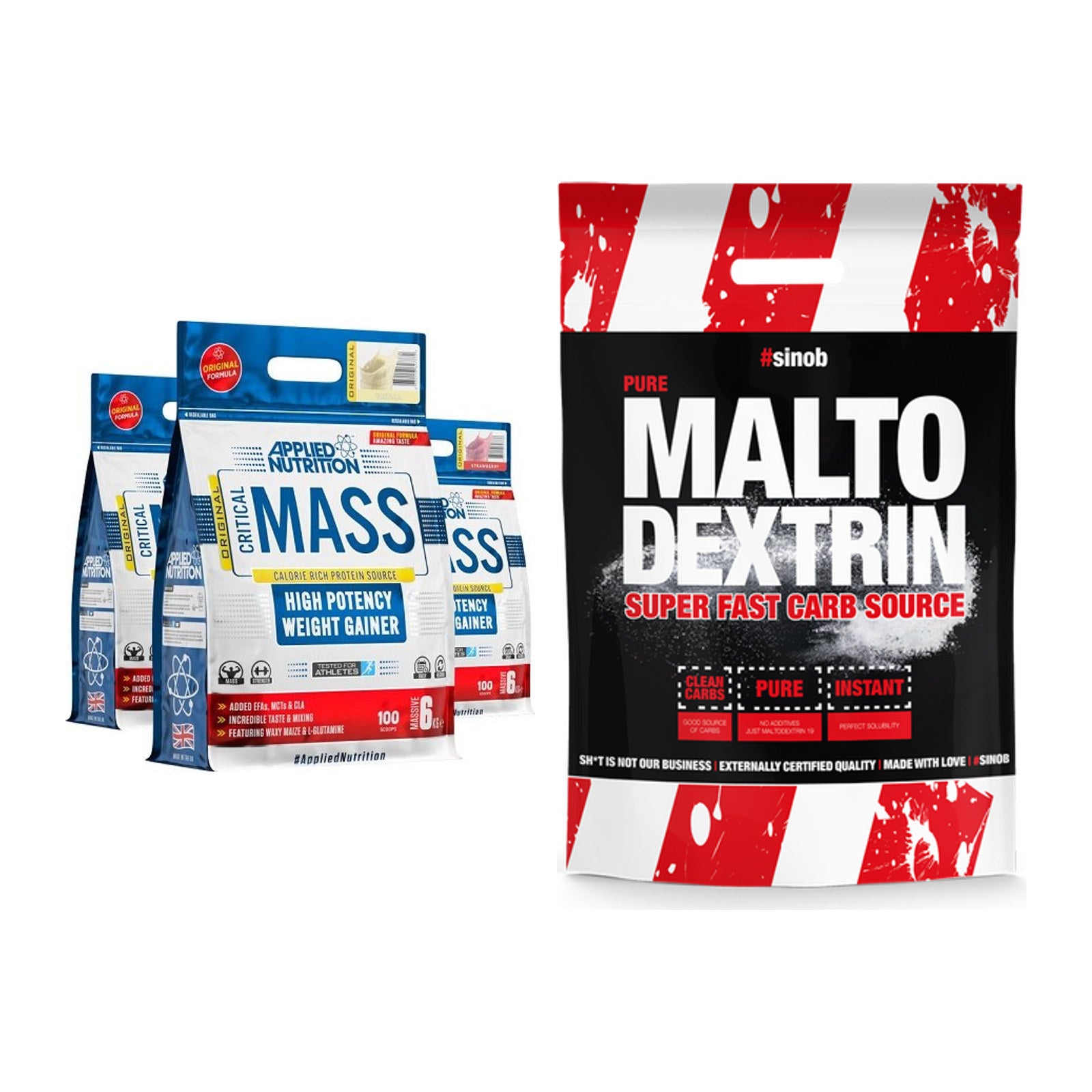 Masse-Duo: Applied Nutrition Critical Mass + Sinob Maltodextrin – alle enthaltenen Artikel